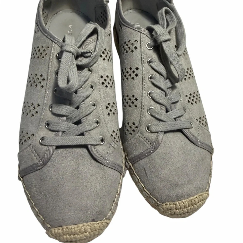 Marc Fisher Baila Perforated Espadrille Gray Lace-Up Sneakers Sz 7.5